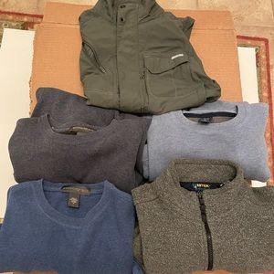 2 Banana Republic Small Sweaters. 1 Gap Medium Sweater. Columbia Medium Vest.